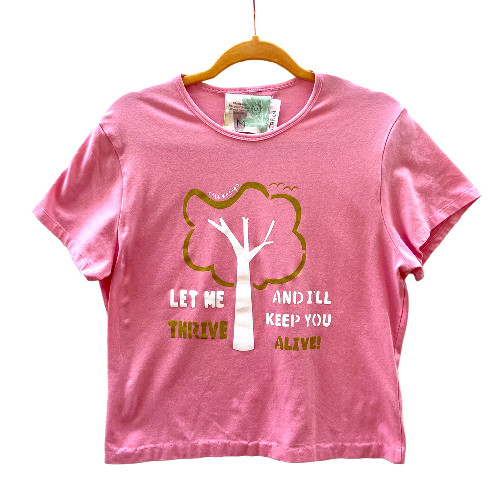 Boxy fit crew neck tee in pink with short sleeves Upcycled Graphic